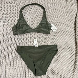 NWT Aerie Green Halter Bikini Set Size Small